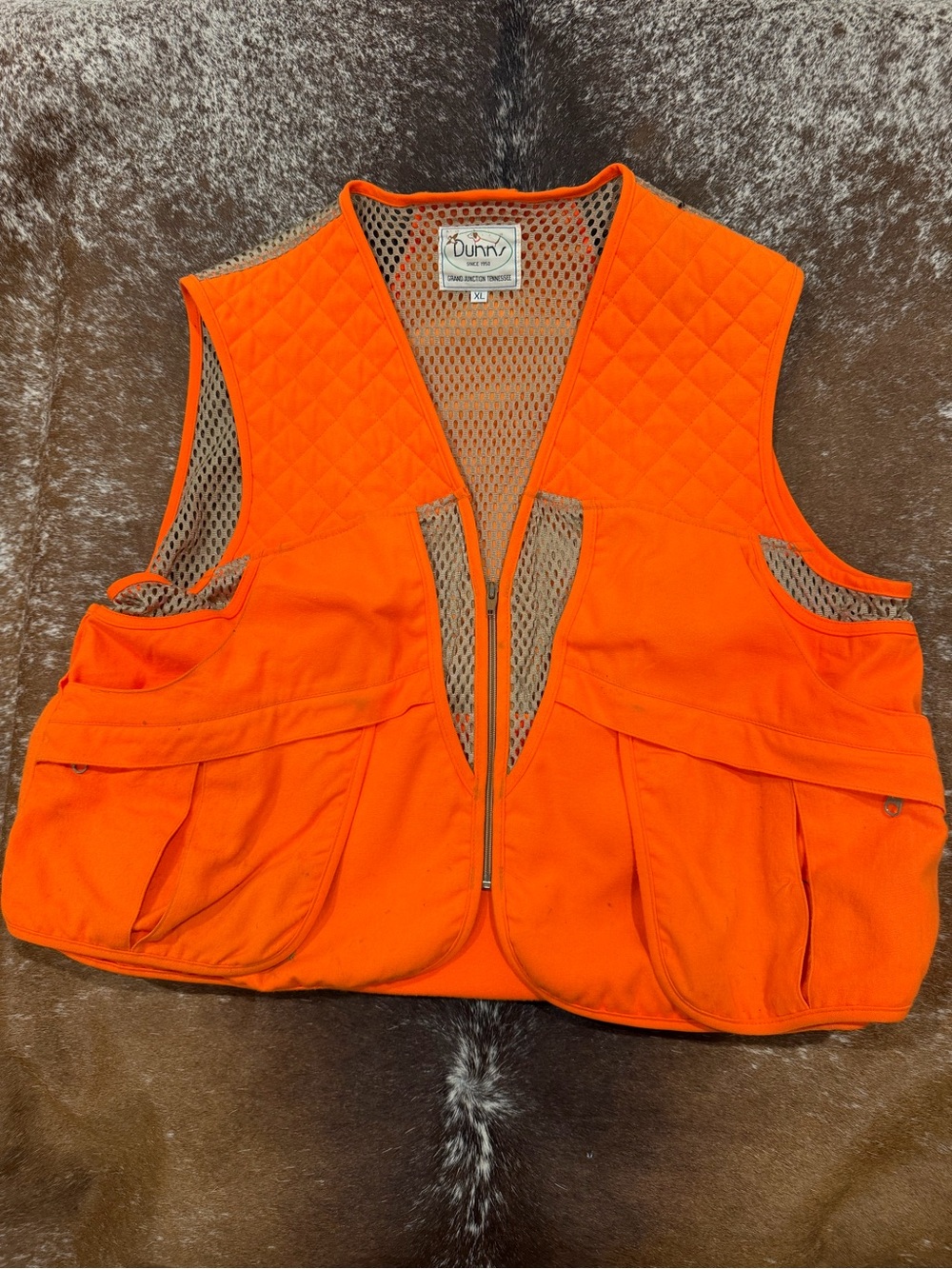 Vintage Dunn’s Blaze Orange Hunting Vest XL with Orvis XL genuine leather gloves